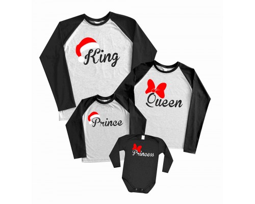 King, Queen, Prince, Princess - новорічний комплект family look 2-х кольорових регланів купити в інтернет магазині