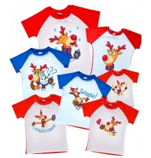 Новорічні олені - 2-х кольорові новорічні футболки