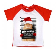Санта кот - новогодняя детская футболка 2-х цветная для мальчика
