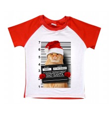 Санта кот - новогодняя детская футболка 2-х цветная для мальчика