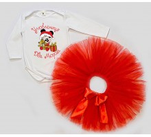 Улюблениця Діда Мороза - новорічний комплект для дівчинки боді +спідниця пачка фатинова