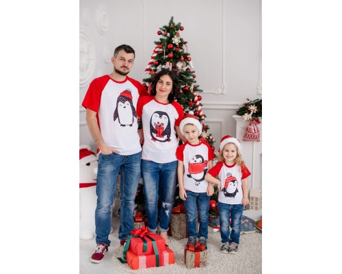 Пингвины - новогодний комплект 2-х цветных футболок купить в интернет магазине