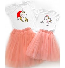 Merry Christmas с единорогами - новогодний комплект для мамы и дочки футболка +юбка фатиновая балерина