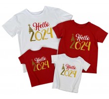 Hello 2024 - комплект новогодних футболок family look