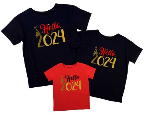 Hello 2024 - комплект новорічних футболок family look купити в інтернет магазині