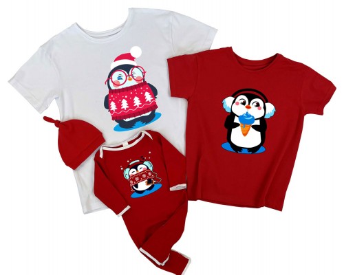 Пінгвінчики - комплект футболок із комбінезоном-чоловічком купити в інтернет магазині