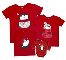 Пингвины в шапочках - новогодние футболки для всей семьи