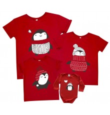 Пінгвіни в шапочках - новорічні футболки для всієї родини