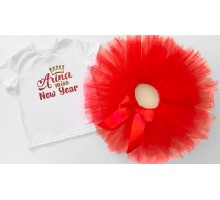 Miss New Year іменна - футболка дитяча для дівчинки на Новий рік + спідниця пачка фатинова