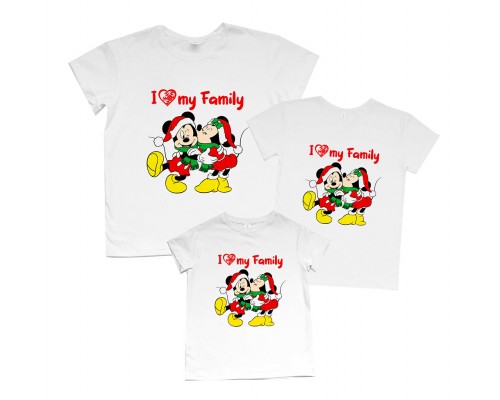 I love my family - новорічний комплект сімейних футболок з Міккі Маусами купити в інтернет магазині