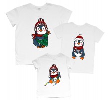 Пінгвіни з гірляндою - новорічний комплект сімейних футболок