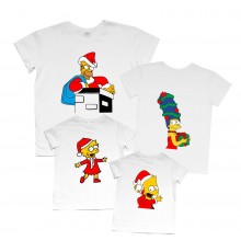 Симпсоны новогодние Гомер, Мардж, Барт и Лиса - новогодний комплект семейных футболок