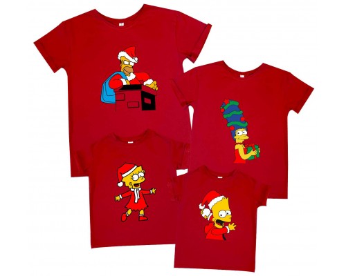 Симпсоны новогодние Гомер, Мардж, Барт и Лиса - новогодний комплект семейных футболок купить в интернет магазине