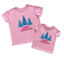Merry Christmas глиттер - комплект новогодних футболок для мамы и дочки