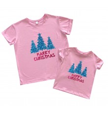 Merry Christmas глиттер - комплект новогодних футболок для мамы и дочки