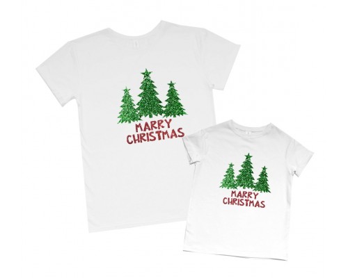 Merry Christmas глиттер - комплект новогодних футболок для мамы и дочки купить в интернет магазине