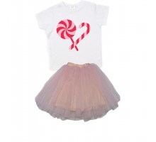 Леденец - футболка детская для девочки на Новый год +юбка фатиновая балерина