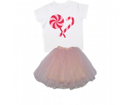 Леденец - футболка детская для девочки на Новый год +юбка фатиновая балерина купить в интернет магазине