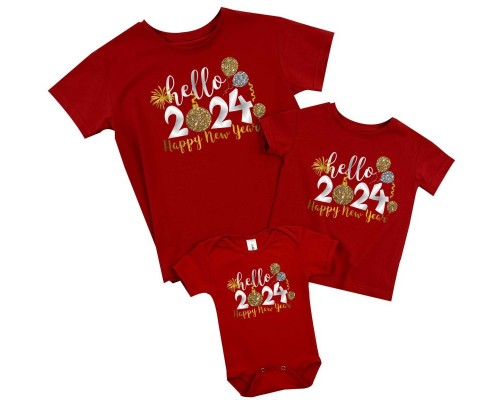 Hello 2024 Happy New Year - комплект новогодних футболок купить в интернет магазине