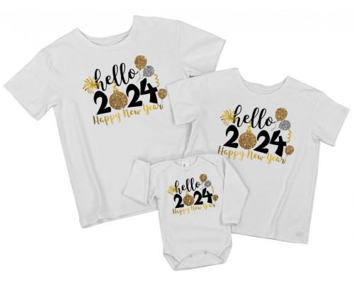 Hello 2024 Happy New Year - комплект новорічних футболок купити в інтернет магазині
