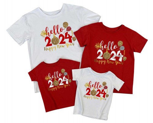 Hello 2024 Happy New Year - комплект новогодних футболок купить в интернет магазине