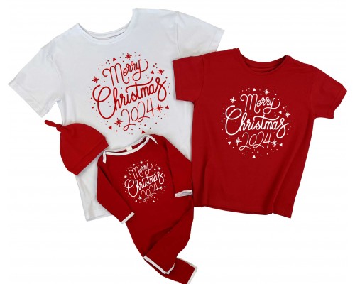 Merry Christmas 2024 - новогодние футболки с комбинезоном-человечком купить в интернет магазине