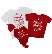 Merry Christmas and Happy New Year - новогодние футболки с комбинезоном-человечком