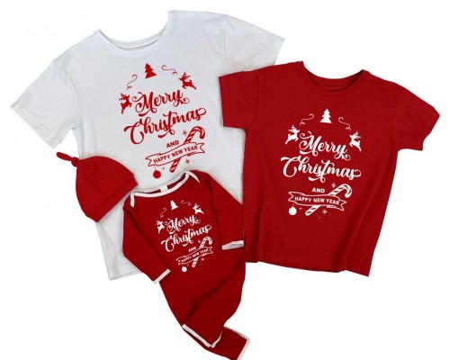 Merry Christmas and Happy New Year - новорічні футболки із комбінезоном-чоловічком купити в інтернет магазині