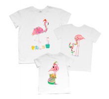 Фламинго новогодние - комплект новогодних футболок family look