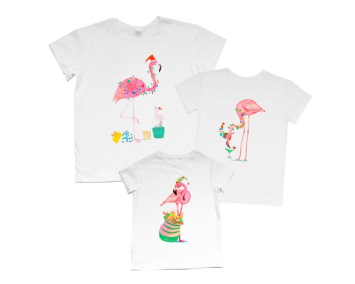 Фламінго новорічні - комплект новорічних футболок family look купити в інтернет магазині
