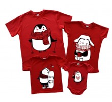 Новорічний комплект сімейних футболок з пінгвінами