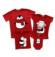 Новогодний комплект семейных футболок с пингвинами