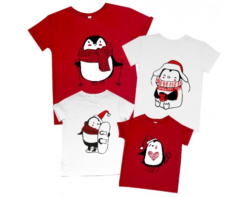 Новорічний комплект сімейних футболок з пінгвінами купити в інтернет магазині