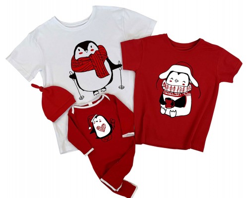 Новогодний комплект семейных футболок с пингвинами купить в интернет магазине