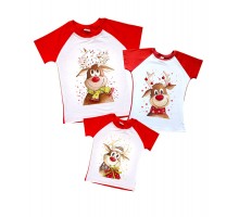 Новогодние олени - комплект новогодних футболок для всей семьи