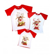 Новорічні олені - комплект новорічних футболок для всієї родини