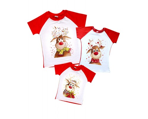 Новорічні олені - комплект новорічних футболок для всієї родини купити в інтернет магазині