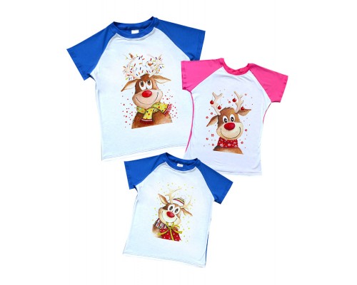 Новогодние олени - комплект новогодних футболок для всей семьи купить в интернет магазине