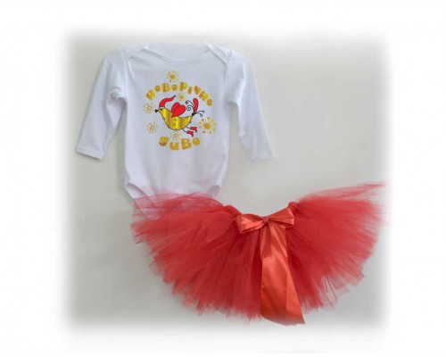 Новогоднее чудо с птичкой - комплект для девочки на Новый год боди +юбка пачка фатиновая купить в интернет магазине