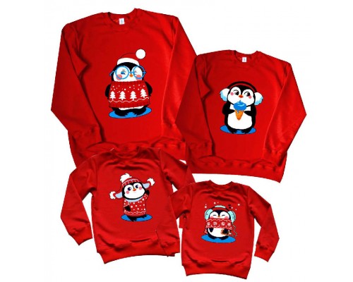 Пінгвінчики - новорічний комплект сімейних світшотів family look купити в інтернет магазині