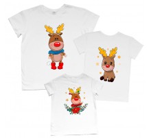 Олени - новогодний комплект семейных футболок