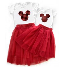 Мінні Маус силует - комплект для мами та доньки футболка + спідниця фатинова балерина