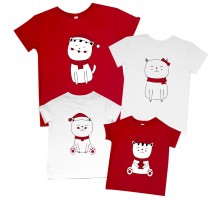 Коти - комплект новорічних футболок для всієї родини