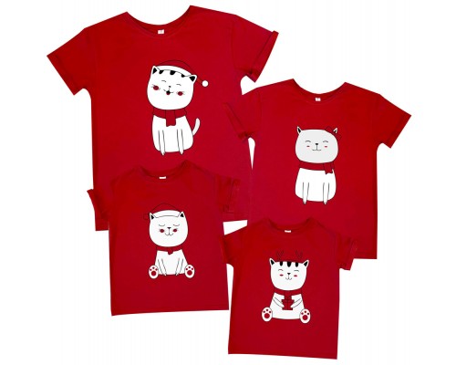Коты - комплект новогодних футболок для всей семьи купить в интернет магазине