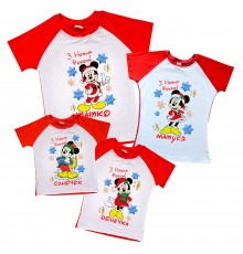 Семья Микки Маусов - новогодний комплект 2-х цветных футболок