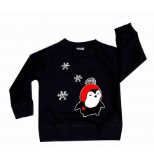 Пингвин в красной шапочке - свитшот детский на Новый год