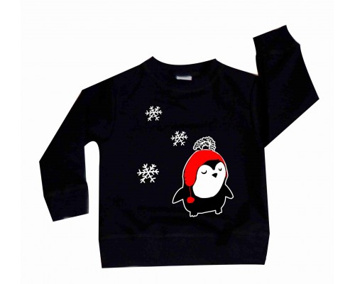 Пингвин в красной шапочке - свитшот детский на Новый год купить в интернет магазине