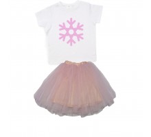 Сніжинка - футболка дитяча для дівчинки на Новий рік +спідниця фатинова балерина