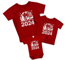 2024 Санта Клаус с оленями - комплект новогодних футболок family look