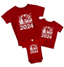 2024 Санта Клаус з оленями - комплект новорічних футболок family look